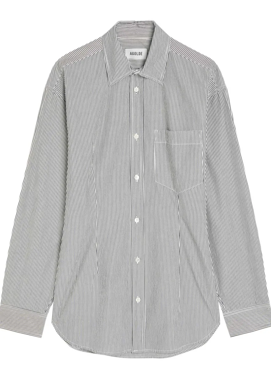Cinched striped cotton-poplin shirt