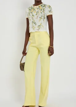 Cindy floral-embroidered linen T-shirt