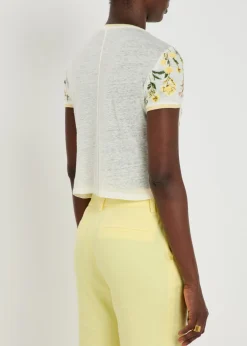 Cindy floral-embroidered linen T-shirt