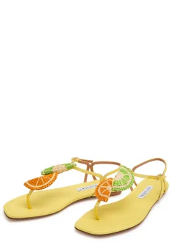 Citrus Sugar appliquéd woven raffia sandals