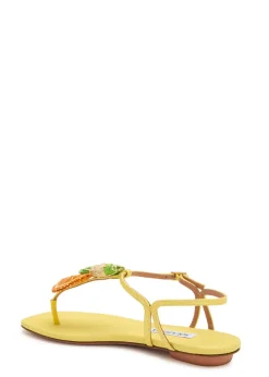 Citrus Sugar appliquéd woven raffia sandals