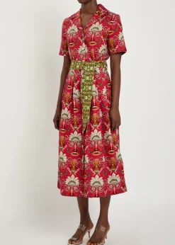Claudia printed linen and cotton-blend midi shirt dress