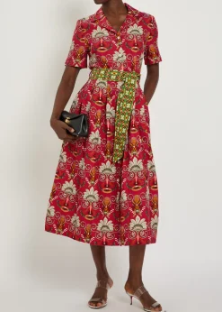 Claudia printed linen and cotton-blend midi shirt dress