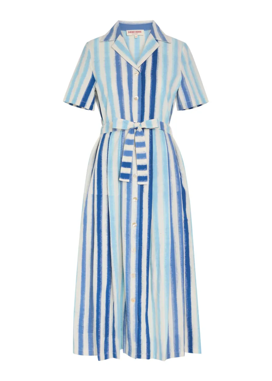 Claudia striped cotton-blend midi shirt dress