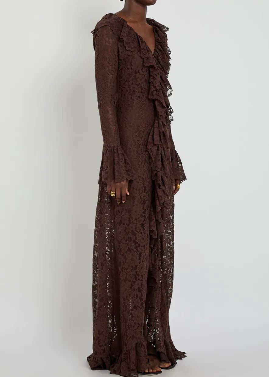 Clementina ruffled guipure lace maxi dress