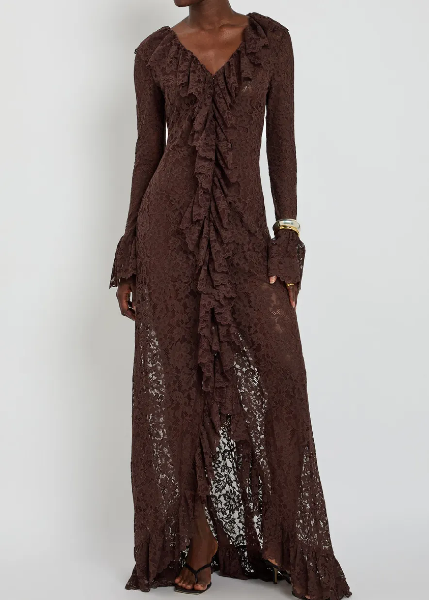 Clementina ruffled guipure lace maxi dress