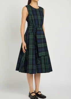 Cloque checked seersucker midi dress