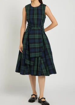 Cloque checked seersucker midi dress
