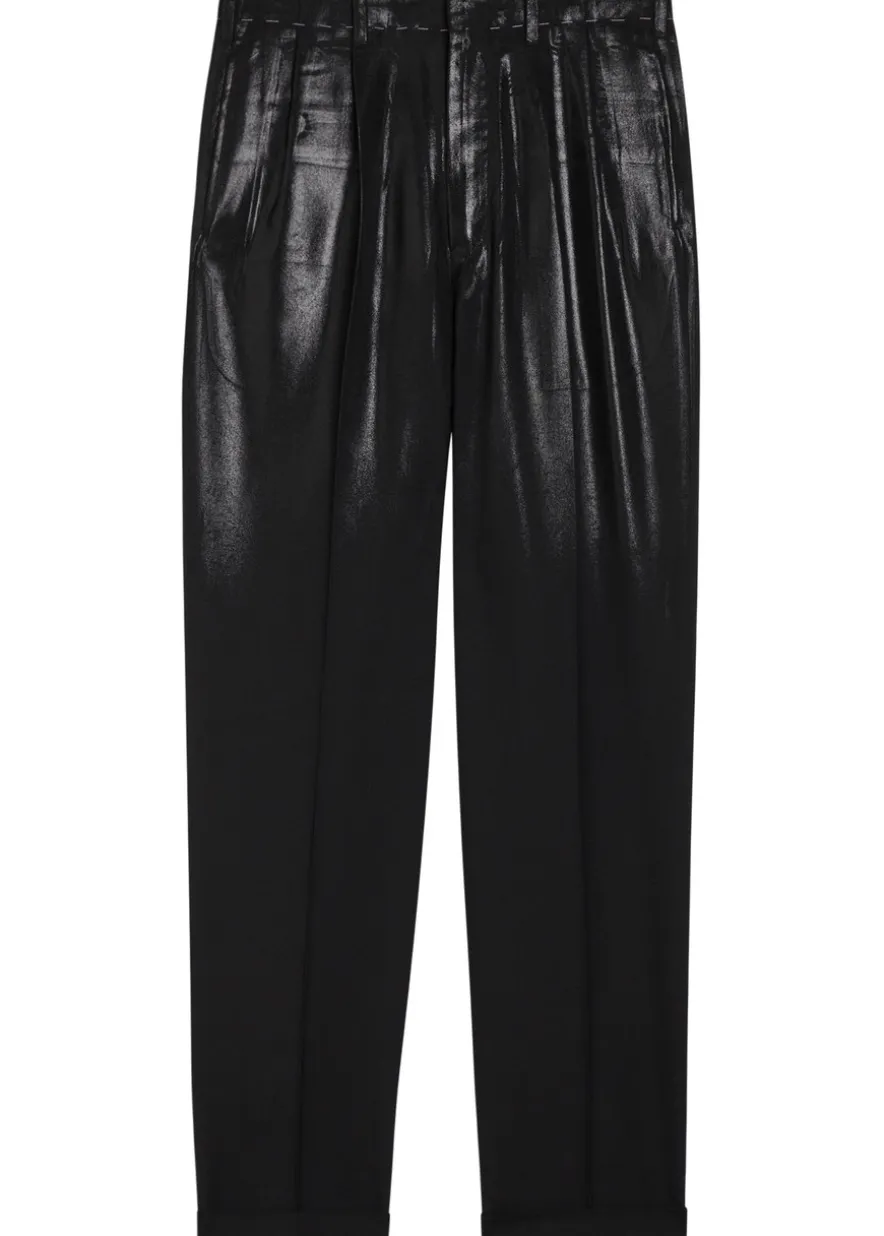 Coated straight-leg wool trousers