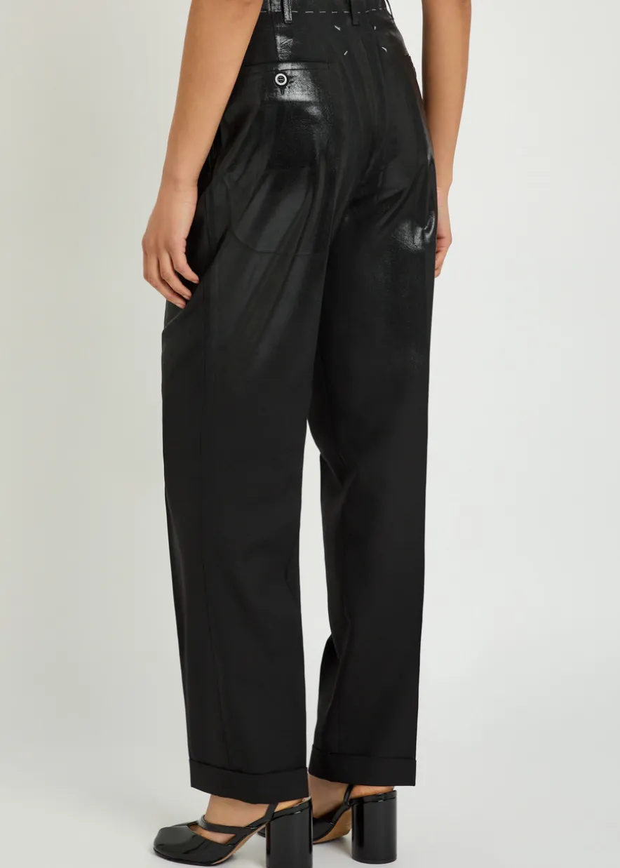 Coated straight-leg wool trousers