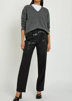 Coated straight-leg wool trousers