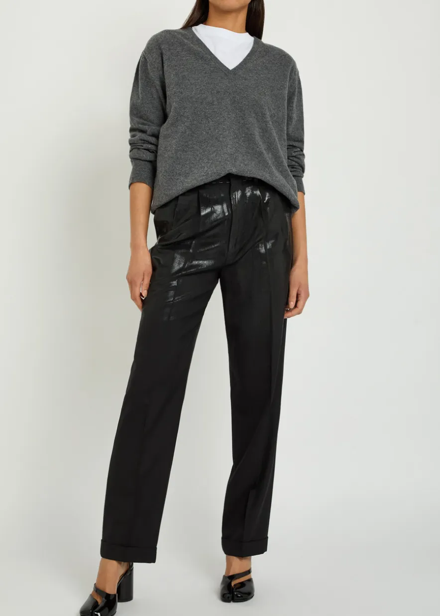 Coated straight-leg wool trousers