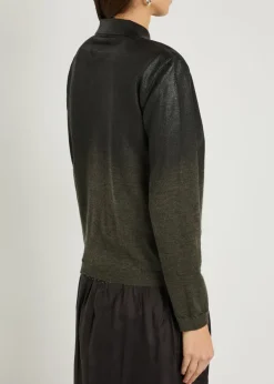 Coated wool-blend cardigan