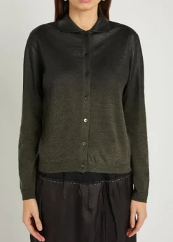 Coated wool-blend cardigan