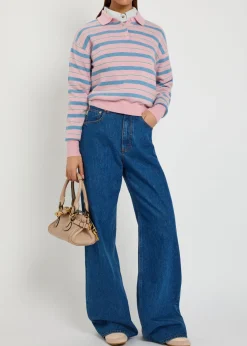 Collegiate striped cashmere polo shirt