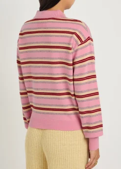 Collegiate striped cashmere polo top