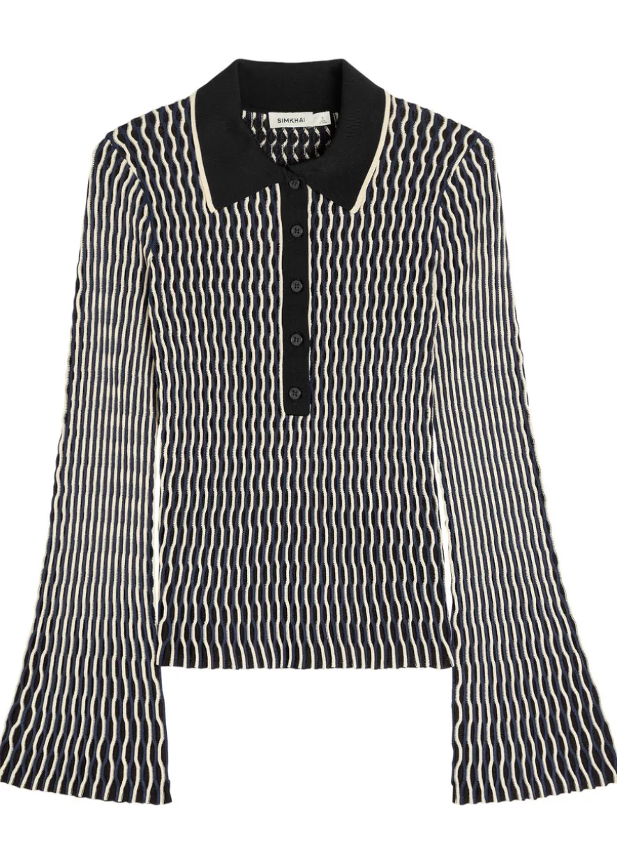 Collen textured knit polo top