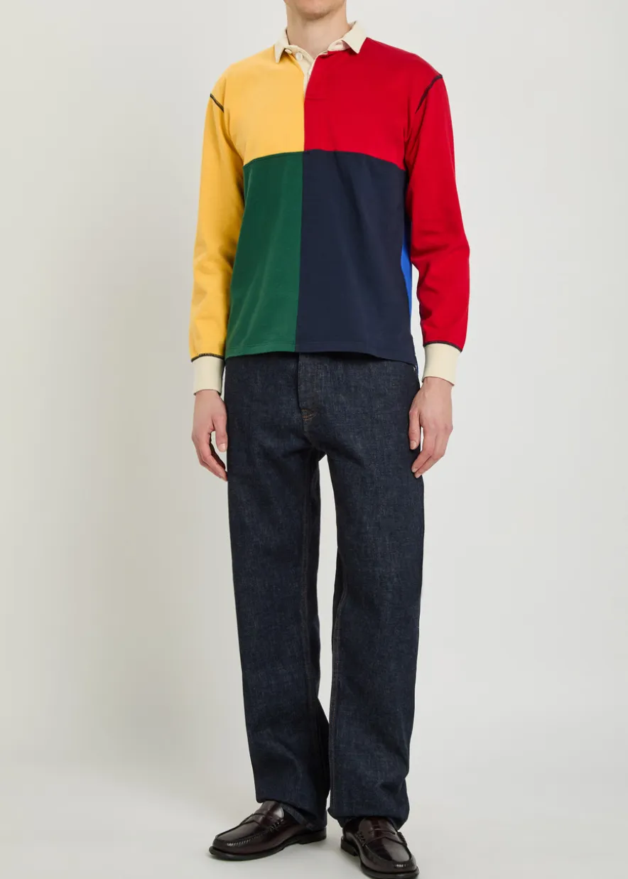 Colour-blocked cotton rugby top