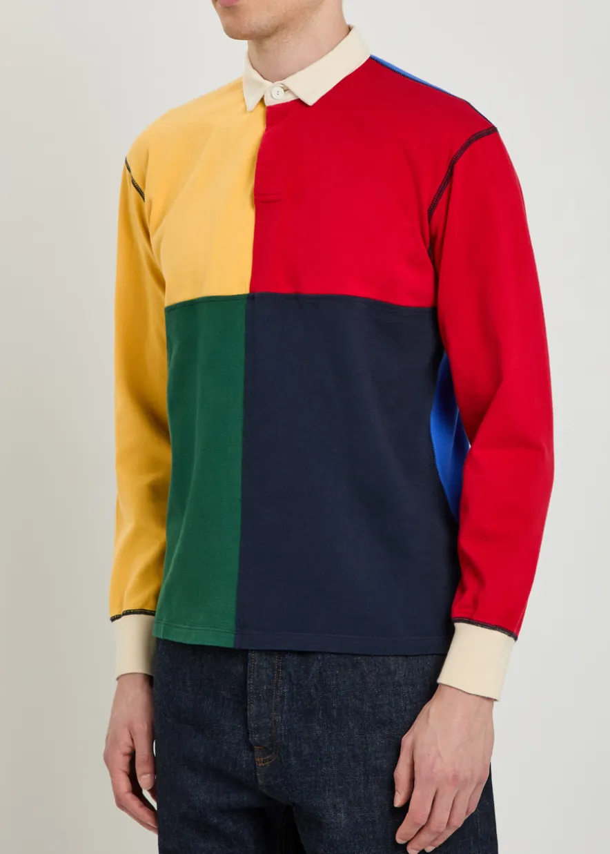 Colour-blocked cotton rugby top