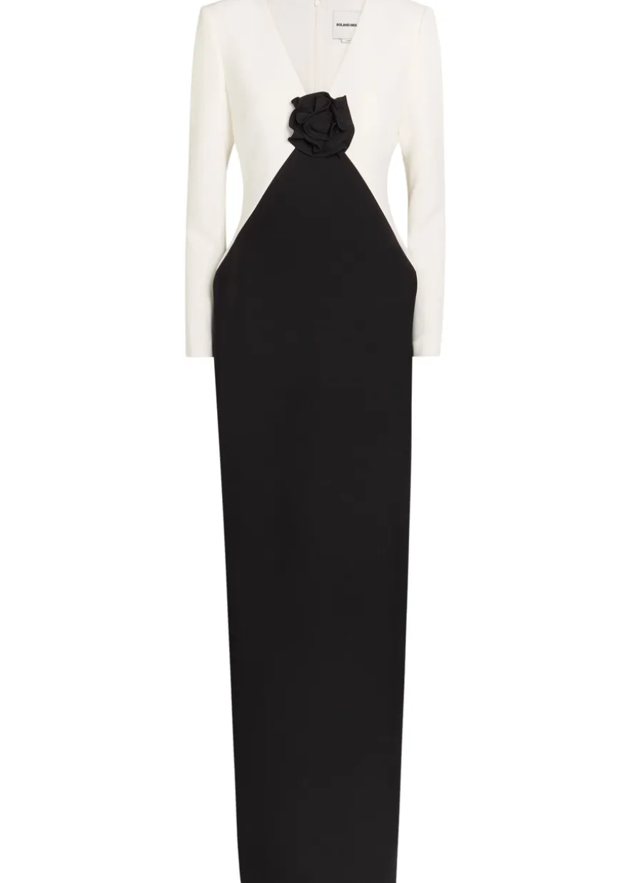 Colour-blocked crepe maxi dress