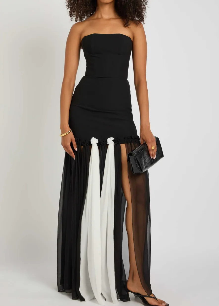 Colour-blocked stretch-crepe maxi dress