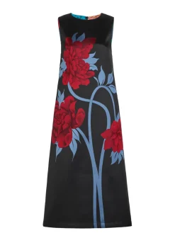 Column floral-jacquard satin-twill midi dress