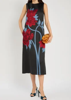 Column floral-jacquard satin-twill midi dress