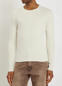 Compact rib-knit silk top
