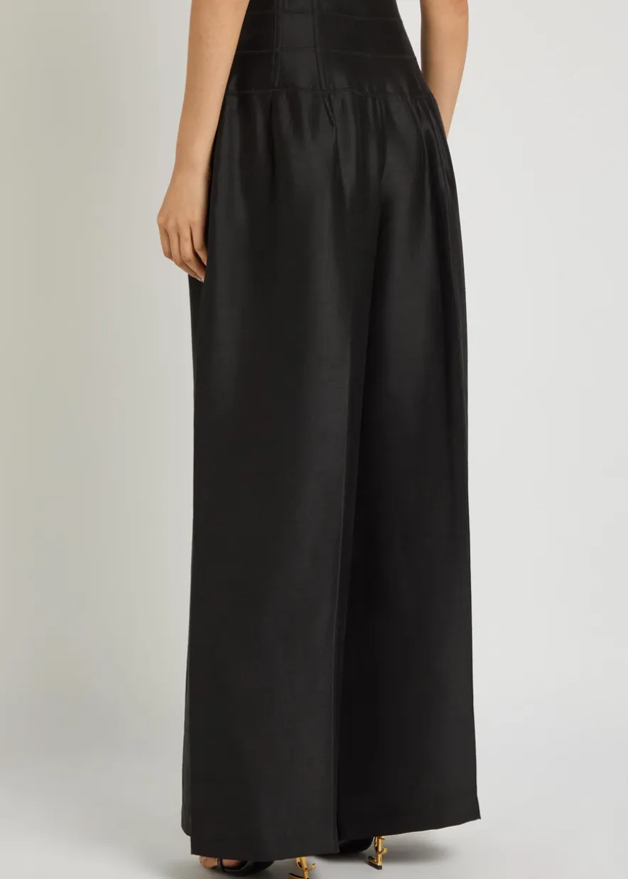 Condesa pleated wide-leg silk trousers