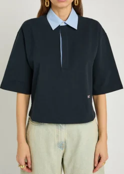 Contrasting-collar piqué cotton polo shirt