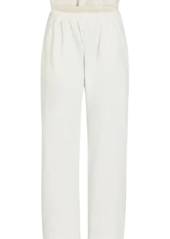 Contrasting denim and cotton straight-leg trousers