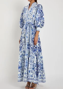 Cora floral-print stretch-cotton maxi shirt dress