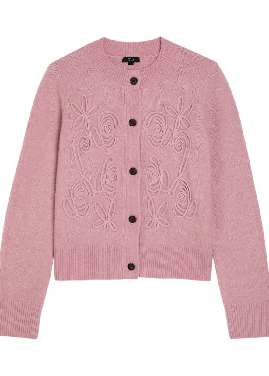 Coralee floral-embroidery knit cardigan