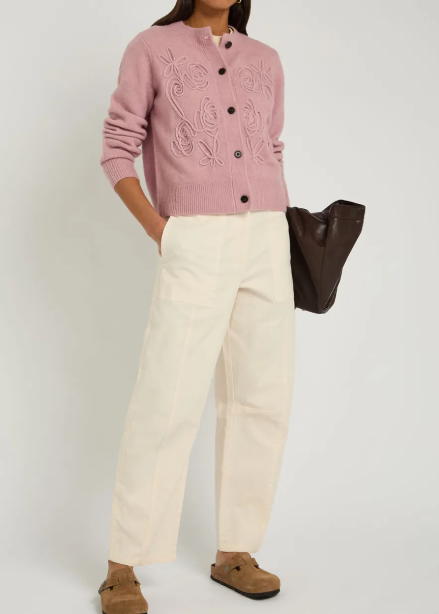 Coralee floral-embroidery knit cardigan