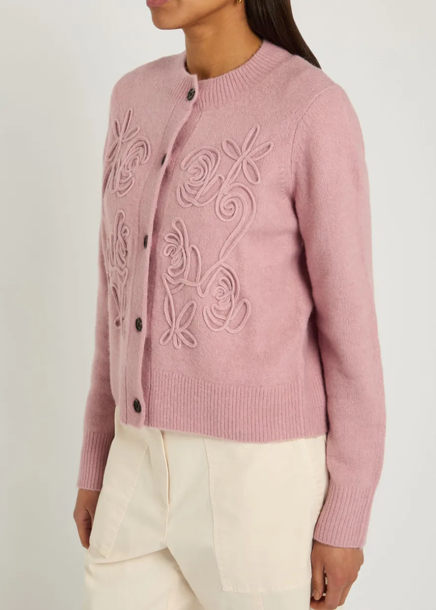 Coralee floral-embroidery knit cardigan