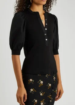 Coralee ribbed stretch-cotton top