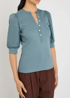 Coralee ribbed stretch-cotton top