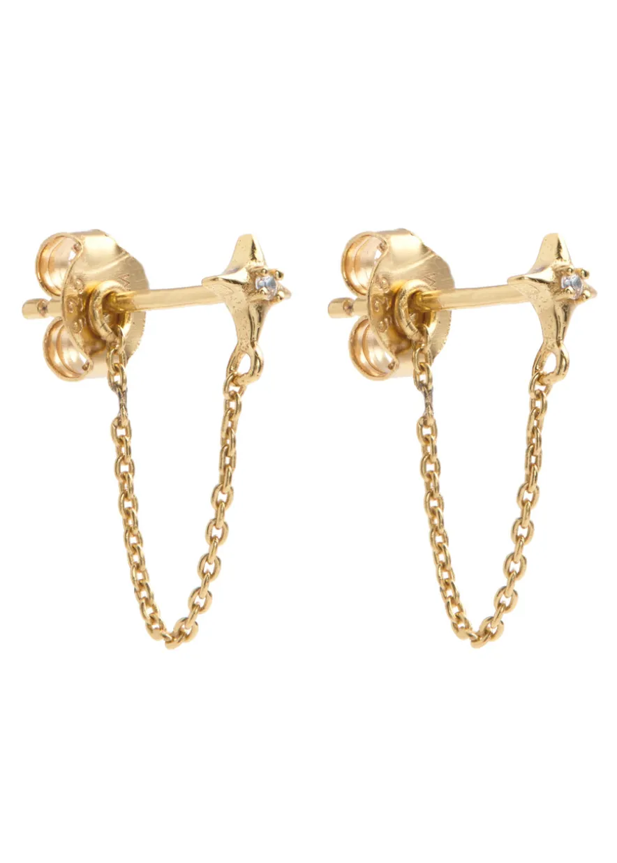 Cosmic Star Chain 18kt gold-plated stud earrings