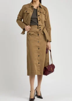 Cotton-twill midi skirt