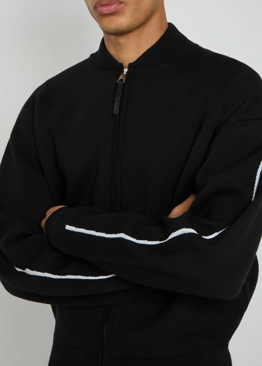 Couture logo-intarsia wool-blend cardigan