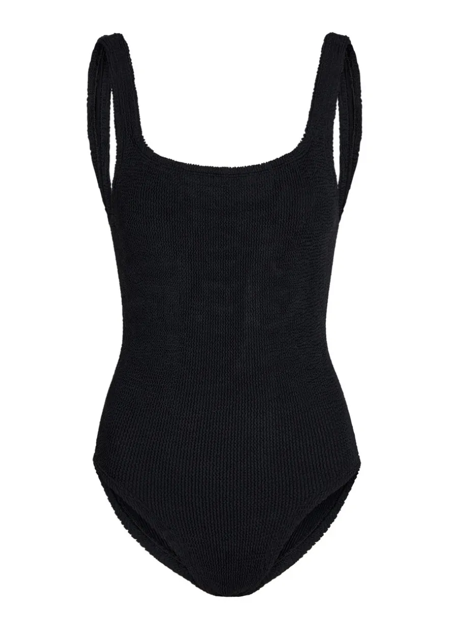 Coverage square-neck crinkle swimsuit