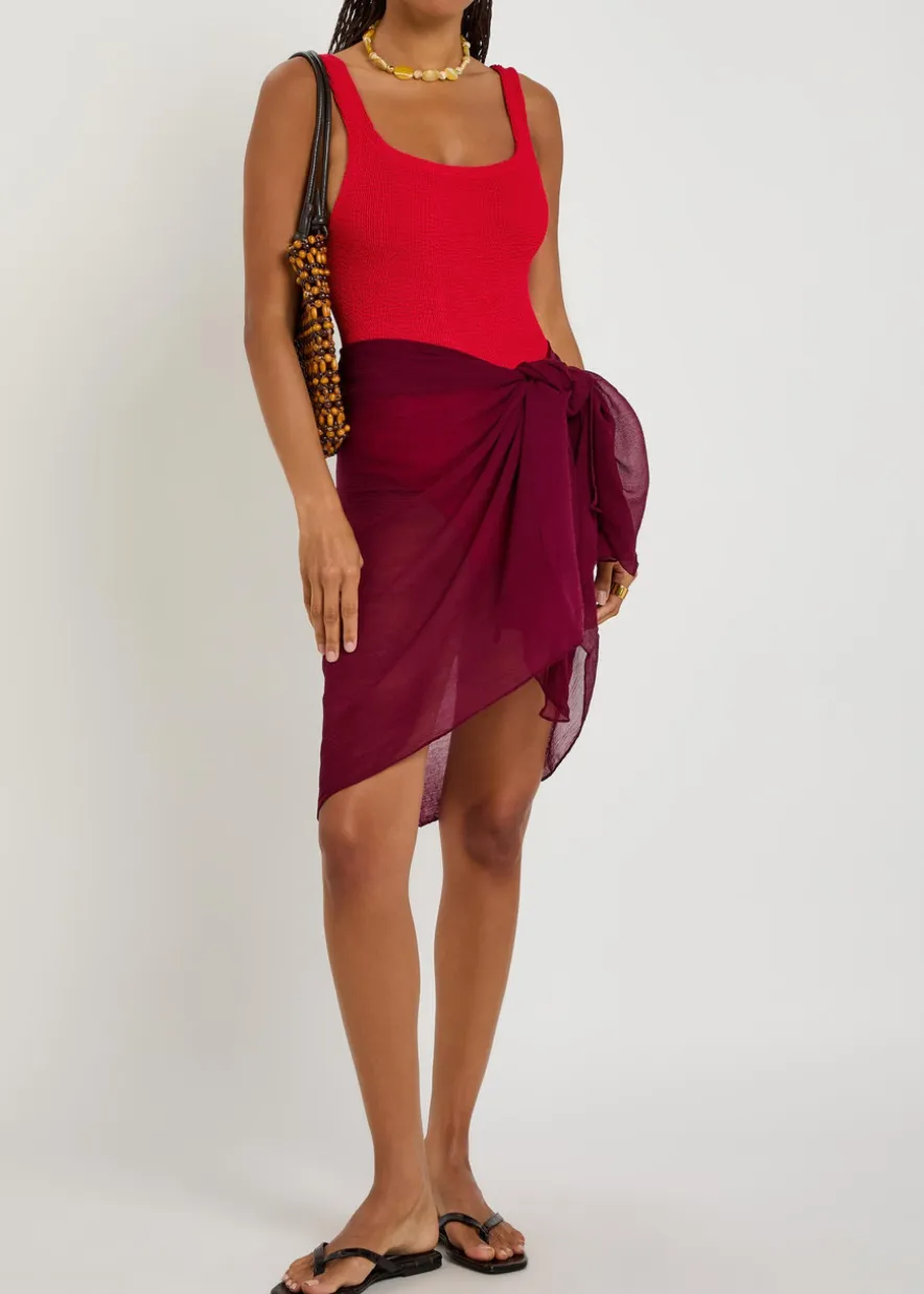 Coverage square-neck crinkle swimsuit