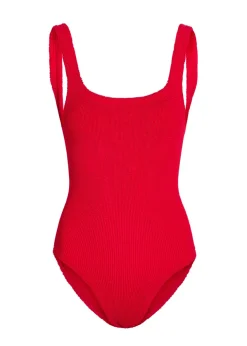 Coverage square-neck crinkle swimsuit