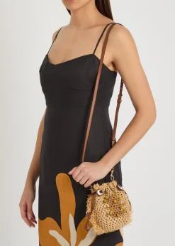 Creature leather and raffia cross-body bag