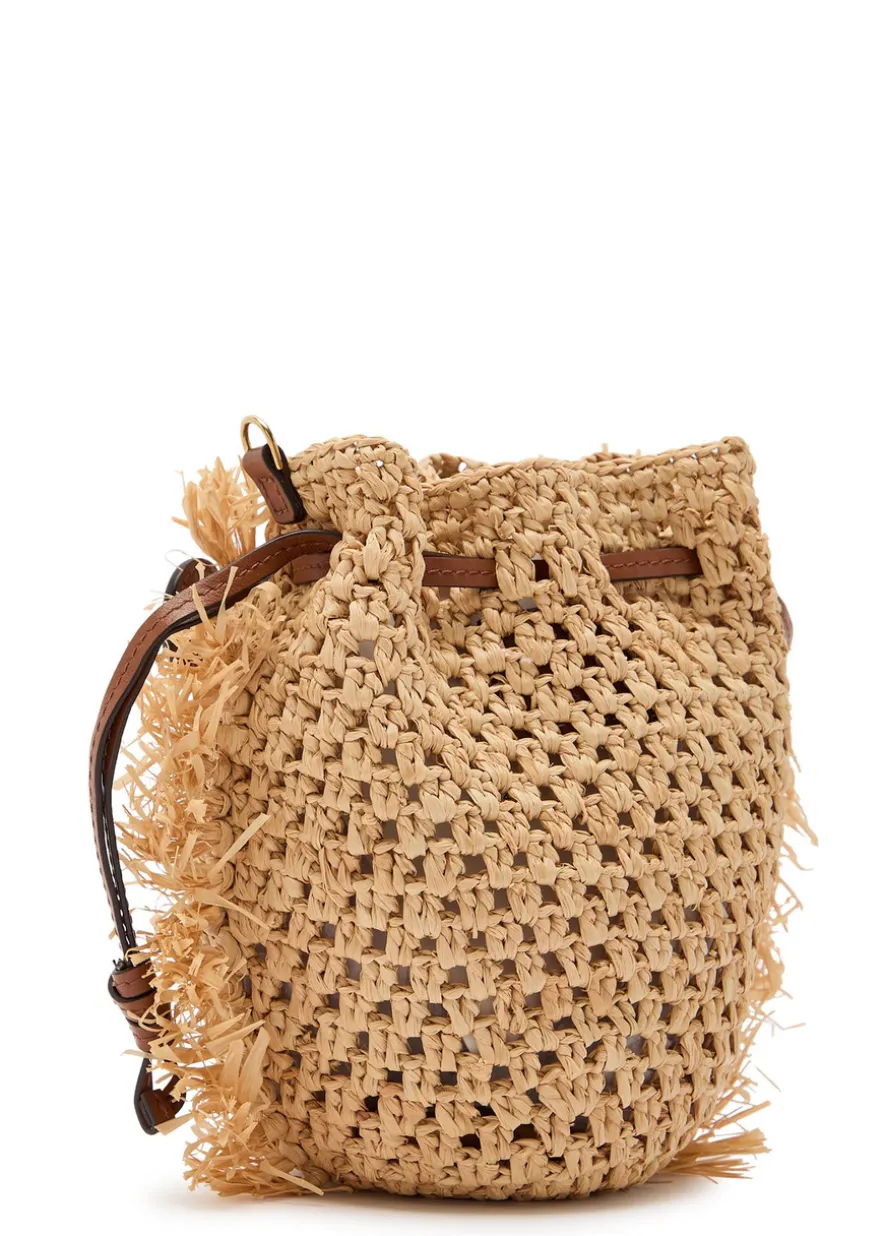 Creature leather and raffia cross-body bag