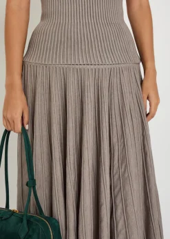 Crinoline ribbed structured wool-blend midi skirt
