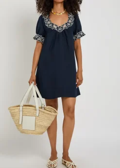 Cristina floral-embroidered linen-blend mini dress