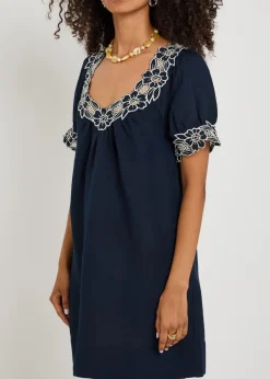 Cristina floral-embroidered linen-blend mini dress