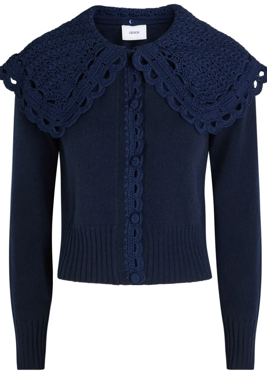 Crochet collar wool-blend cardigan
