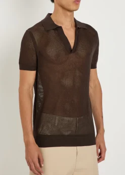 Crochet-knit sheer cotton and silk-blend polo shirt